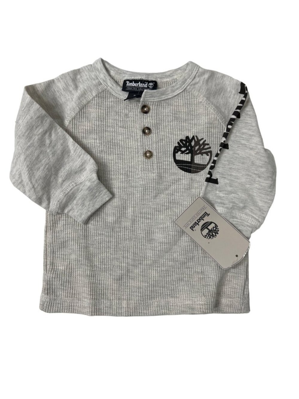 Timberland Waffle Knit Boys Top Oatmeal Long Sleeve Henley